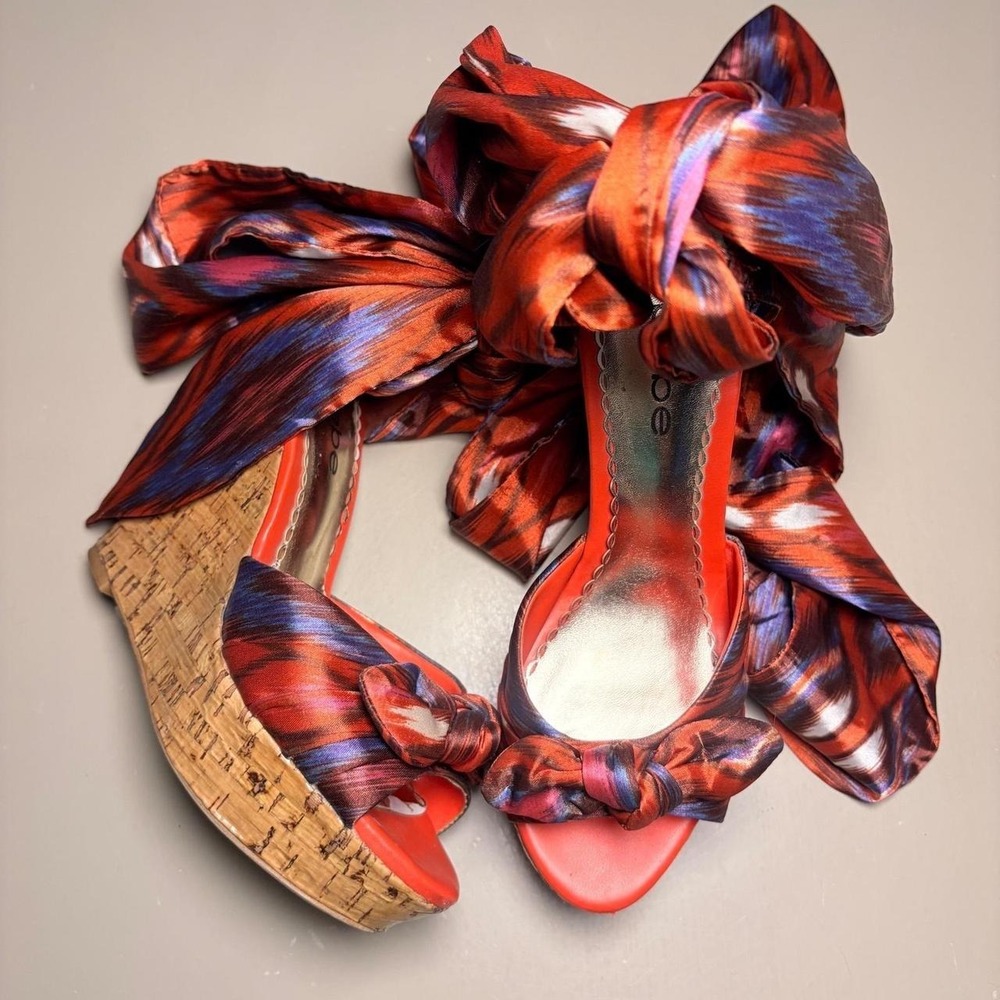 Y2K Bebe Leg Boho Wrap Cork Wedge Sandals Platform Heels Statement Coquette